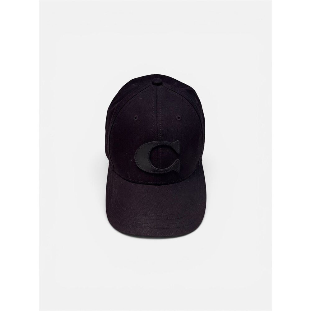 Coach Varsity Leather C Lettered Baseball Cap Hat Adjustable Black Unisex